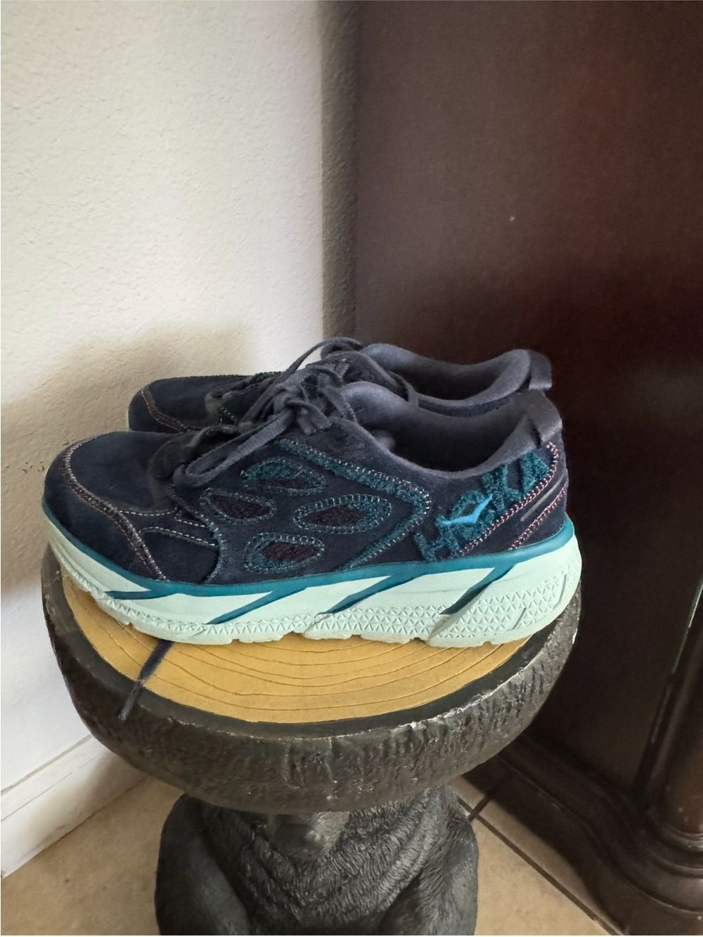 Hoka One One Kids Navy and Teal Sneakers